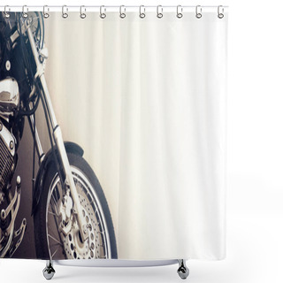 Personality  Motorcycle On White With Copy Space, Vintage Effect On Wall Background Shower Curtains