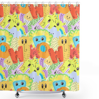 Personality  Seamless Vector Pattern With Cute Cartoon Monsters And Beasts. Nice For Packaging, Wrapping Paper, Coloring Pages, Wallpaper, Fabric, Fashion, Home Decor, Prints Etc Shower Curtains