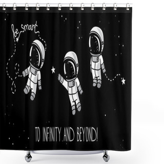 Personality  Three Cute Hand Drawn Astronauts With Stars Shower Curtains