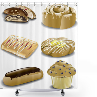 Personality  Variety Of Different Breakfast Pastries. Shower Curtains