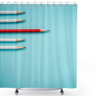 Personality  Top View Of Sharpened White And Red Pencils Isolated On Blue  Shower Curtains