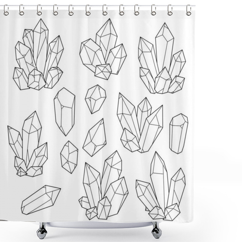 Personality  Crystals, Crystals, gems, minerals, set of vector line icons and drawings, monochrome icons shower curtains