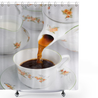 Personality  Pouring Coffee Or Tea. Shower Curtains