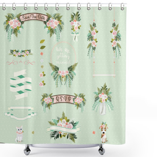 Personality  Vintage Wedding Floral Decorative And Ornaments Set Shower Curtains