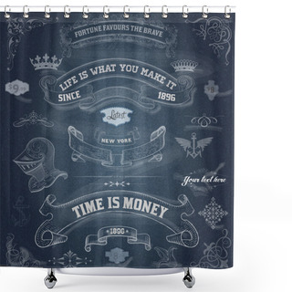 Personality  Set Of Calligraphic Design Elements: Heraldry, Labels, Baroque F Shower Curtains