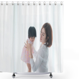 Personality  Mother And Daughter Newborn In Home, Happy Time Of Family, Single Mom Concept Shower Curtains