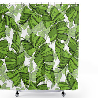 Personality  Vector Palm Beach Tree Leaves Jungle Botanical Plant. Black And White Engraved Ink Art. Seamless Background Pattern. Shower Curtains