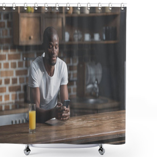 Personality  African American Man Using Phone Shower Curtains