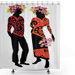 Personality  Couple With Floral Wreath - Vector Illustration Shower Curtains
