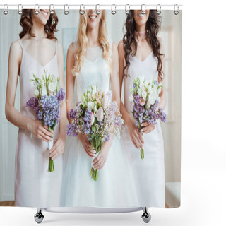 Personality  Bride With Bridesmaids Holding Bouquets Shower Curtains
