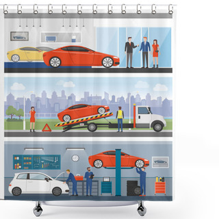 Personality  Car Services Banners Set Shower Curtains