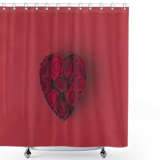 Personality  Top View Of Roses In Heart Shaped Gift Box Isolated On Red, St Valentines Day Holiday Concept Shower Curtains