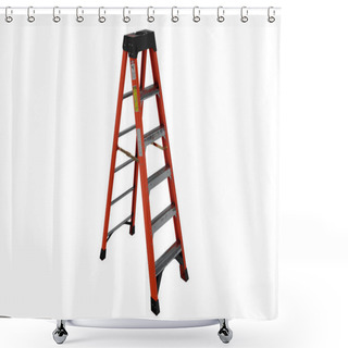 Personality  Red Ladder Isolated On White Background, Clipping Path Shower Curtains