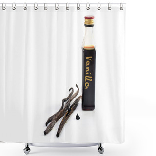 Personality  Small Bottle Of Homemade Vanilla Extract And Three Vanilla Beans Shower Curtains