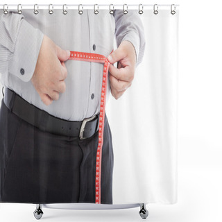 Personality  Fat Business Man Use Scale To Measure His Waistline Shower Curtains