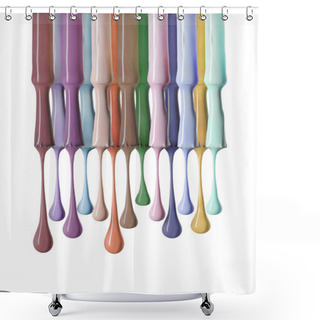 Personality  Brushes With Dripping Colorful Nail Polish Isolated On White Shower Curtains