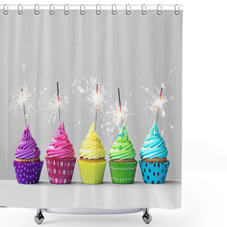 Personality  Colorful Cupcakes With Sparklers Shower Curtains