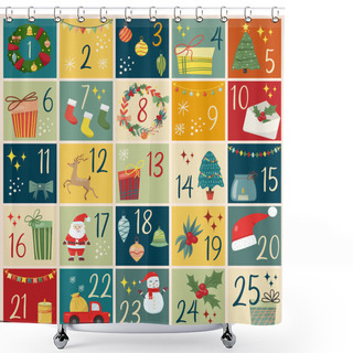 Personality  Christmas Advent Calendar With Hand Drawn Elements. Xmas Poster. Shower Curtains