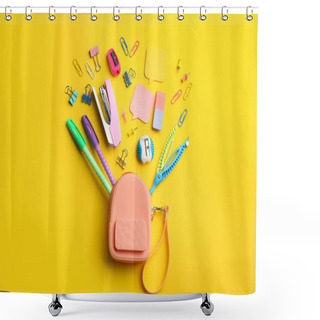 Personality  Flat Lay Composition With School Stationery On Yellow Background. Back To School Shower Curtains