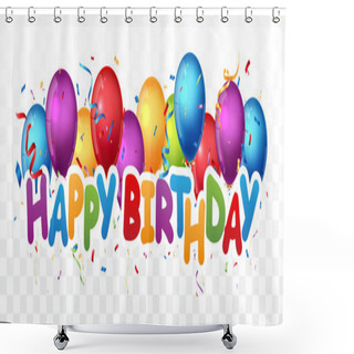 Personality  Vector Illustration Of Birthday And Celebration Banner With Colorful Balloons And Confetti Shower Curtains