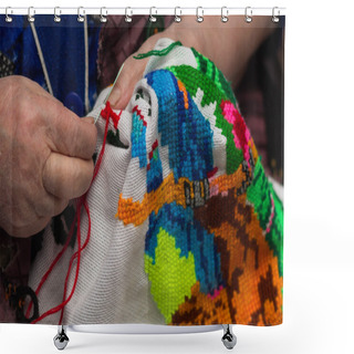 Personality  Old Lady Sits By Her Cross-stitch Embroidery Shower Curtains