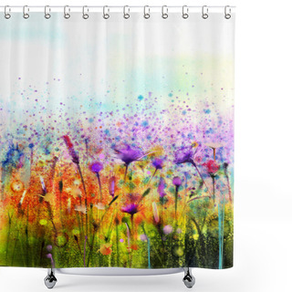 Personality  Abstract Watercolor Painting Purple Cosmos Flower,cornflower, Violet Lavender, White And Orange Wildflower. Shower Curtains
