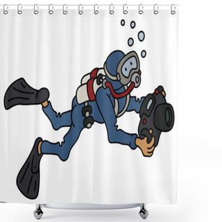 Personality  Funny Diver With A Camera Shower Curtains