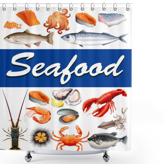 Personality  Different Kind Of Seafood And Text Shower Curtains