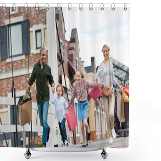 Personality  Family Running With Shopping Bags On Street Shower Curtains