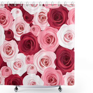 Personality  Seamless Pattern With Red And Pink Roses. Vector Illustration. Shower Curtains