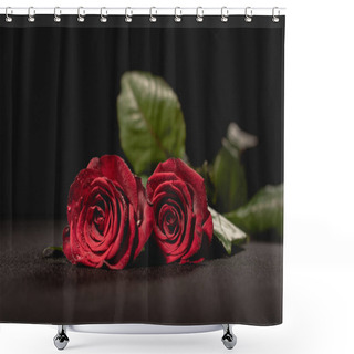 Personality  Two Red Roses On Black Background, Funeral Concept Shower Curtains