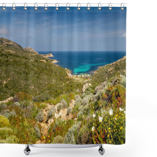 Personality  Maquis, Beach And Lighthouse At La Revellata Near Calvin In Cors Shower Curtains