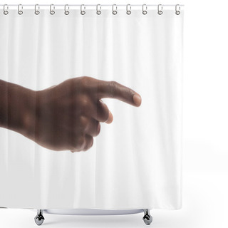 Personality  Cropped View Of African American Man Pointing Right With Finger Isolated On White Shower Curtains