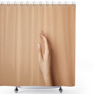 Personality  Cropped View Of Male Hand On Beige Background With Copy Space Shower Curtains