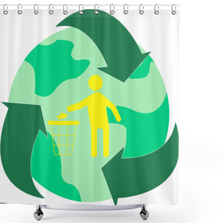Personality  Illustration Of Recycle Sing Around Globe And Human Throwing Garbage In Trash Bin, Environment Day Concept  Shower Curtains