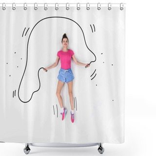 Personality  Creative Hand Drawn Collage With Jumping With Rope Shower Curtains