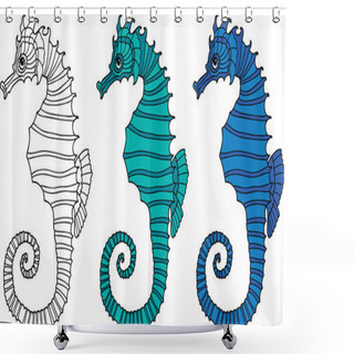 Personality  Vector Image Of Decorative Sea Horses Shower Curtains