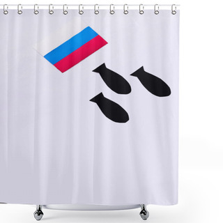 Personality  Top View Of Paper Bombs Under Russian Flag On White Background, War In Ukraine Concept  Shower Curtains