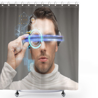 Personality  Man In Futuristic Glasses Shower Curtains