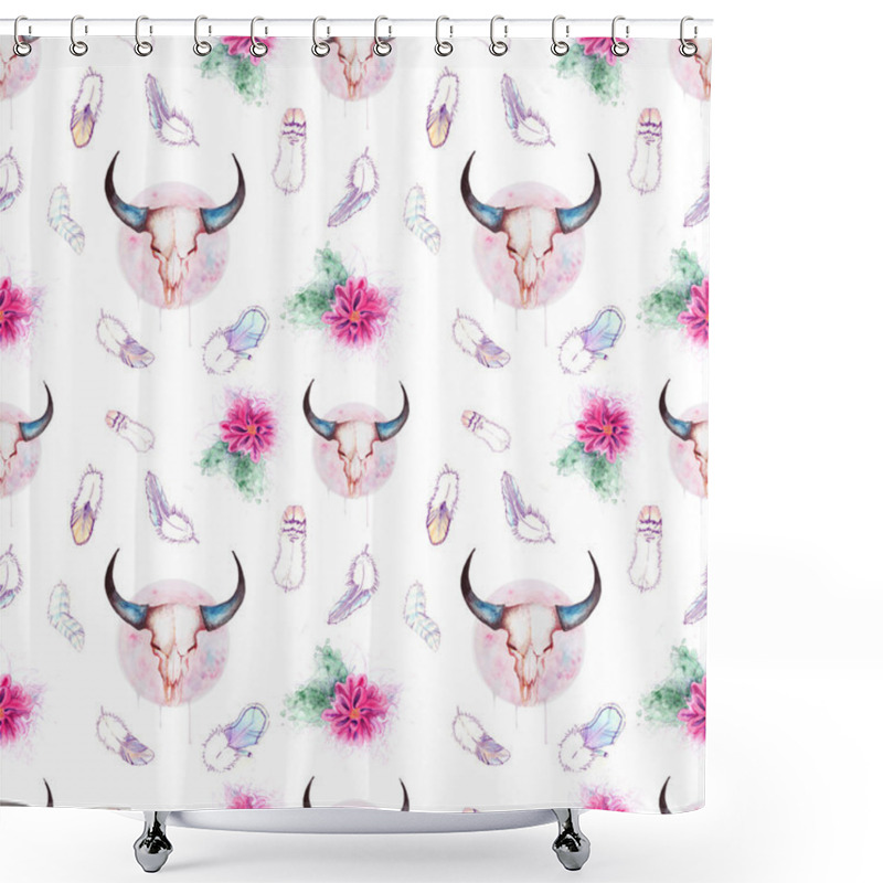 Personality  Watercolor bull skull shower curtains