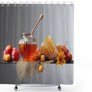Personality  Red And Yellow Crab Apples With Honey, Healthy Organic Food. Shower Curtains