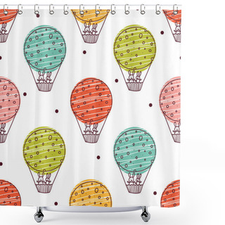 Personality  Cheerful Rabbits Are Flying On  Balloons. Shower Curtains
