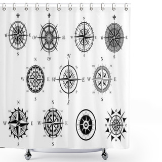 Personality  Nautical Wind Rose And Compass Icons Set  Shower Curtains