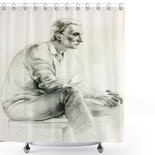 Personality  Man Sitting Sketch Shower Curtains