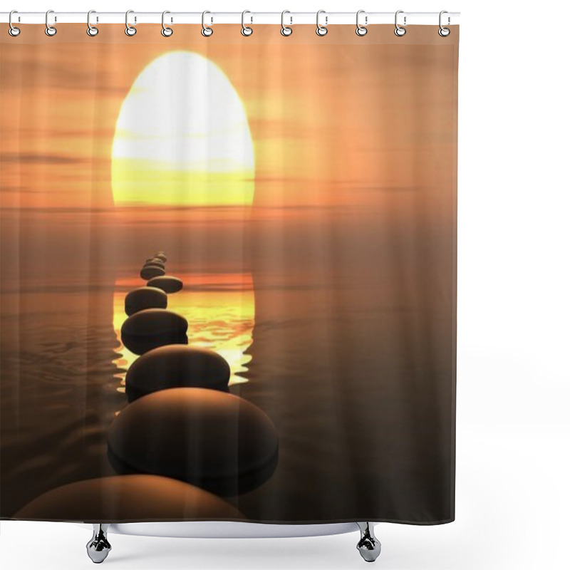 Personality  Zen path of stones in sunset shower curtains