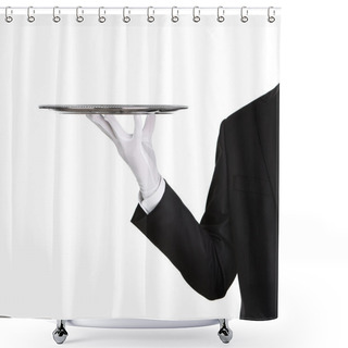Personality  Waiter With Silver Tray Shower Curtains