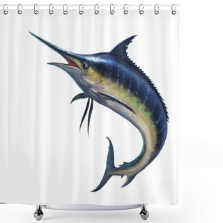 Personality  Blue Marlin On White Shower Curtains