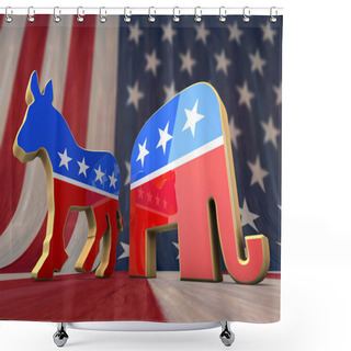 Personality  Democrat Party And Republican Party Symbol On An American Flag Background Shower Curtains