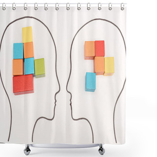 Personality  Heads With Colorful Abstract Wooden Cubes Isolated On White Shower Curtains
