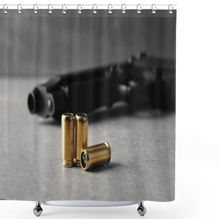 Personality  Gun On Gray Table Shower Curtains
